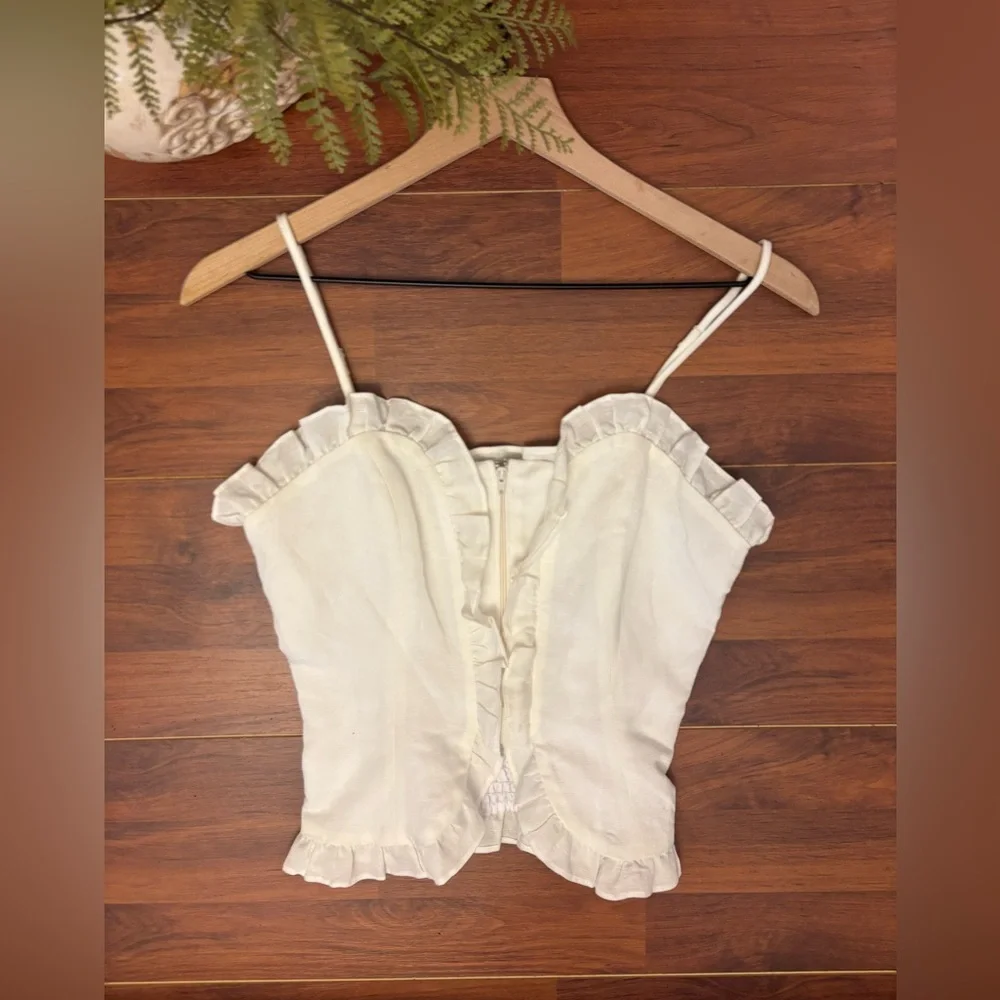 NEW Emerson Fry Corset Style Tank Top White Ruffle Cropped Elastic Back XS - Picture 1 of 3